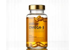 Bottle of Omega-3 fish oil supplements.