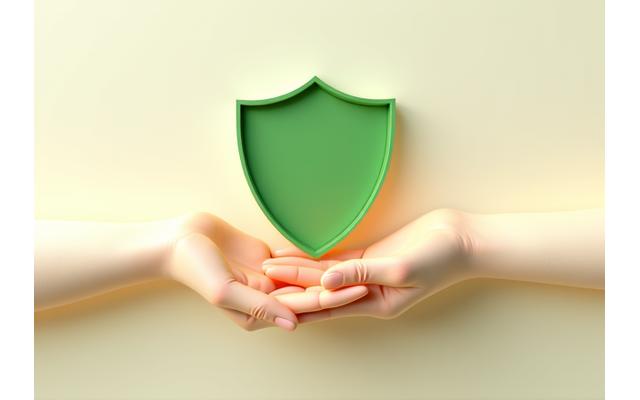 Illustration of a shield icon over intertwined hands, symbolizing protection and community safety