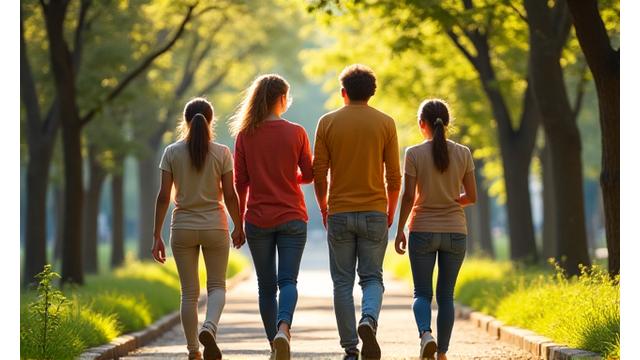 Couple walking leisurely in a park, enjoying nature