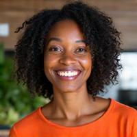 Portrait of Jennifer Thompson, a vibrant and approachable African American woman, midlife