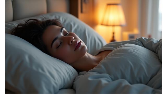 Person sleeping soundly in a cozy bed with soft light coming through a window