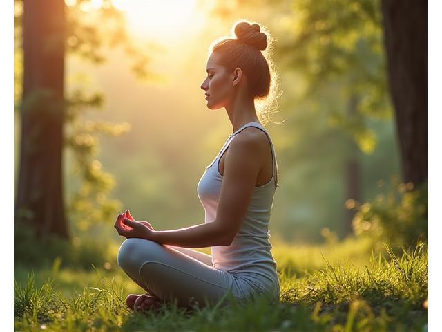 Person meditating in a calm, outdoor setting, illustrating tranquility and resilience