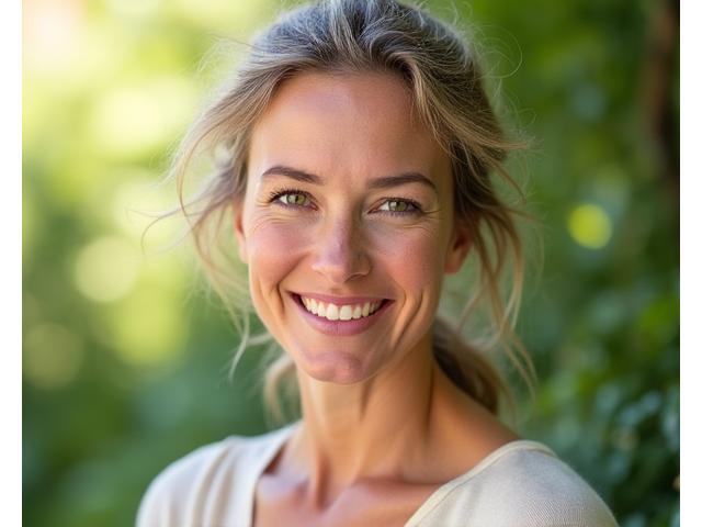 Woman thriving during menopause, looking confident and serene.