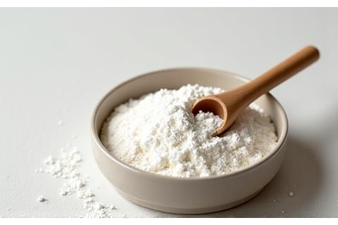 Close-up of collagen peptide powder with a scoop.